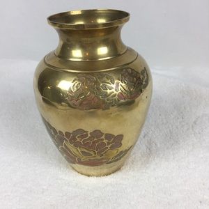 Vintage Hand Etched Floral Solid Brass Vase India